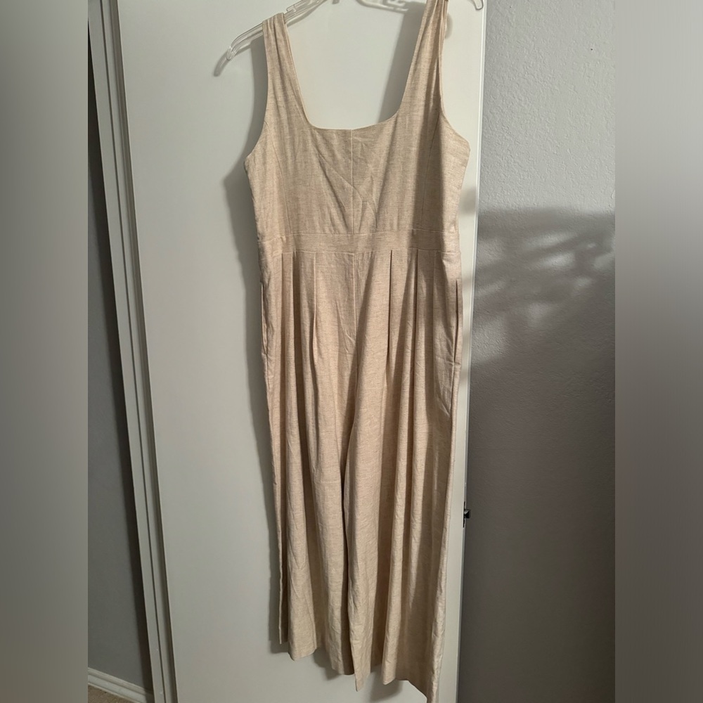 NWT Banana Republic Cream Beige Linen Wide-Leg Romper Sz 14